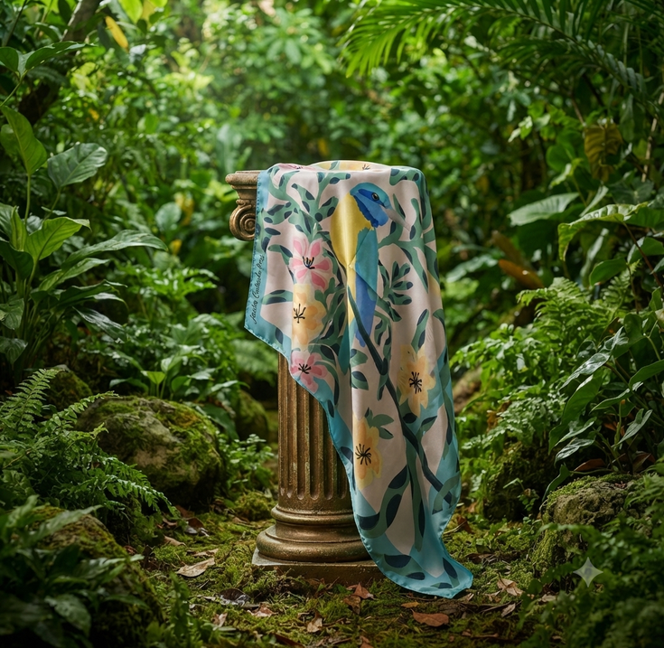 Pañuelo Colibre_arte en un jardín